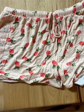 Cato Peach-Pink Pineapple Print Sleep Shorts with Drawstring